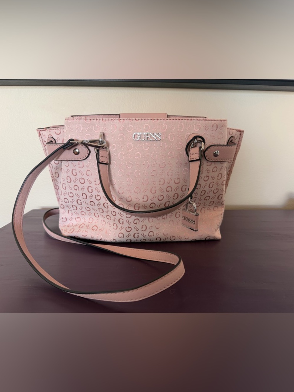 GUESS Like New Pink Logo-Print Tote Purse with Detachable Shoulder Strap